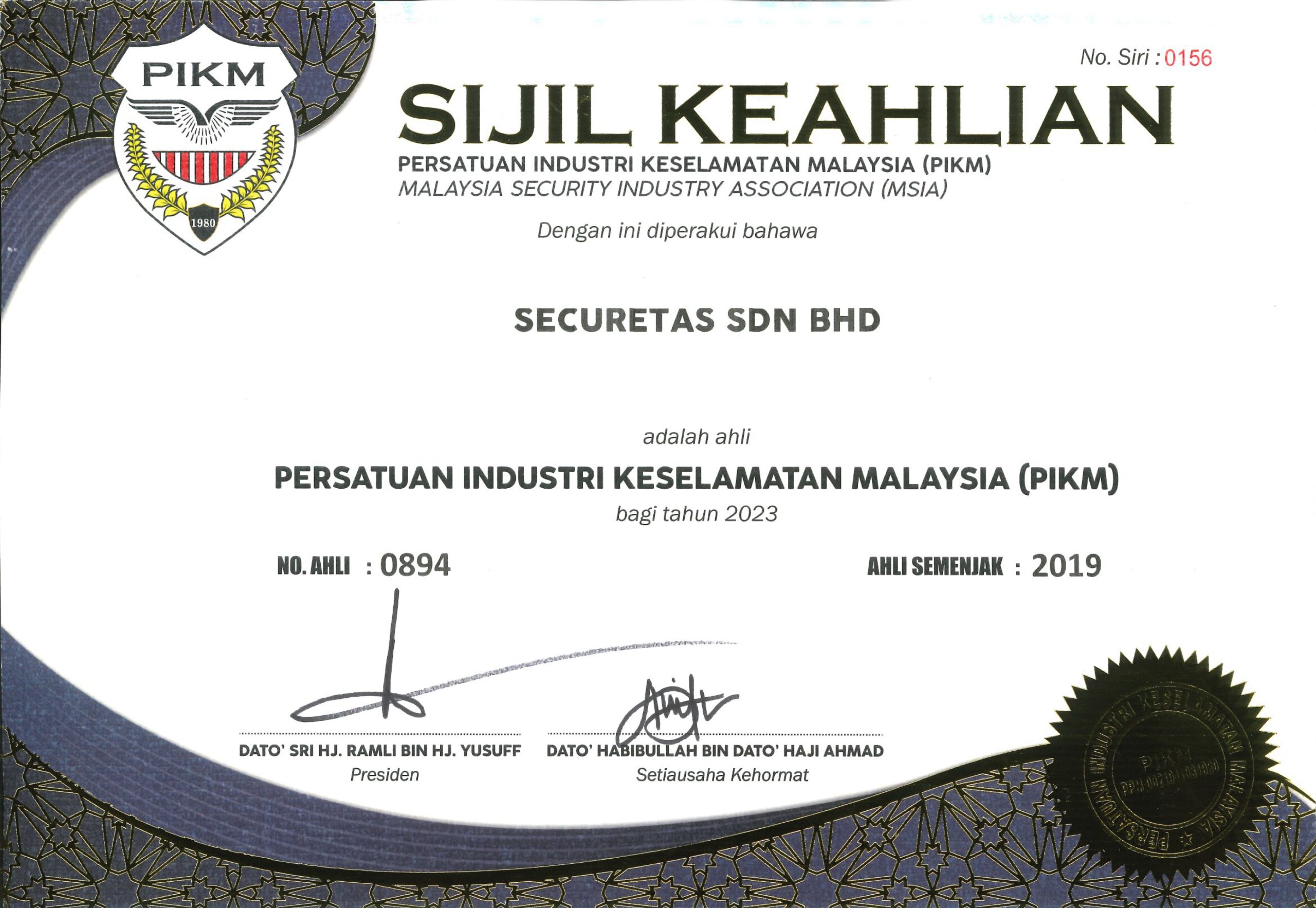 PIKM Membership Certificate